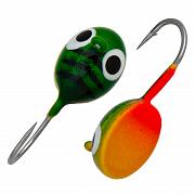 Фото плавунец с ушком d 4,0 мм, вес 1,00 гр, зеленый с черн. полосами  желто-оранжевое пузо /10 шт/